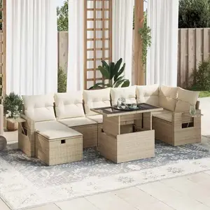 vidaXL Salon de jardin avec coussins 8 pcs beige résine tressée pas cher