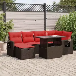 vidaXL Vidaxl Salon De Jardin Avec Coussins 7 Pcs Noir Résine Tressée ... pas cher