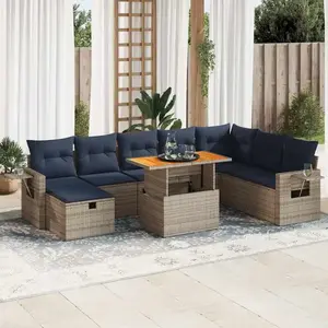 vidaXL Vidaxl Salon De Jardin Avec Coussins 9 Pcs Gris Résine Tressée Acacia pas cher