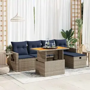 vidaXL Vidaxl Salon De Jardin Avec Coussins 6 Pcs Gris Résine Tressée Acacia pas cher