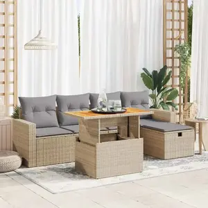 vidaXL - 6-delige - Loungeset - met - kussens - poly - rattan - acacia - beige pas cher