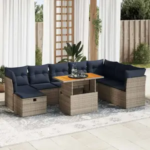vidaXL Salon de jardin avec coussins 9pcs marron résine tressée acacia pas cher