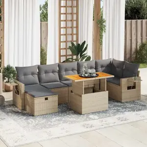 vidaXL Salon de jardin avec coussins 5 pcs beige résine tressée acacia pas cher