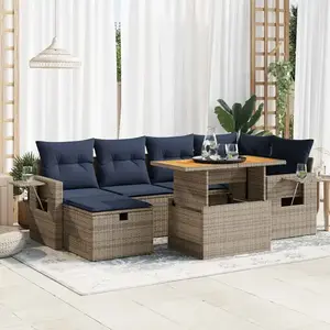 vidaXL Salon de jardin avec coussins 7 pcs noir résine tressée acacia pas cher