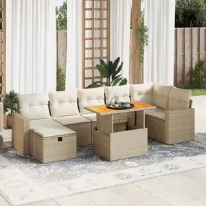 vidaXL Salon de jardin avec coussins 5 pcs beige résine tressée acacia pas cher