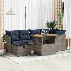 vidaXL Vidaxl Salon De Jardin Avec Coussins 7 Pcs Noir Résine Tressée Acacia pas cher