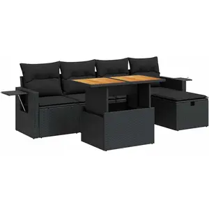 vidaXL Salon de jardin 6 pcs avec coussins noir résine tressée acacia pas cher