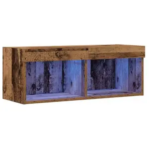 vidaXL Meuble Tv Vidaxl Avec Lumières Led En Vieux Bois 80x30x30 Cm pas cher