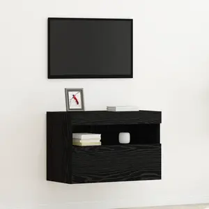 Comparateur de prix : vidaXL Meuble Tv Vidaxl Avec Éclairage Led Chêne Noir 60x30x40 Cm