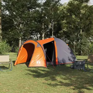 vidaXL Tente Dôme Dôme avec toit Gris et orange 384 x 254 x 170 cm pas cher