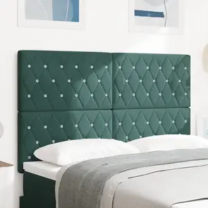 vidaXL Tête de lit LED avec bandes LED Vert foncé 144 cm Velours pas cher