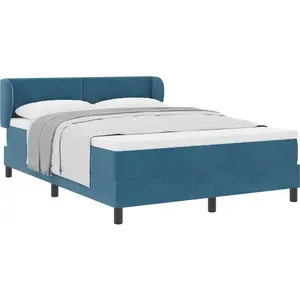 vidaXL Lit box spring avec matelas bleu foncé 140x200 cm velours pas cher