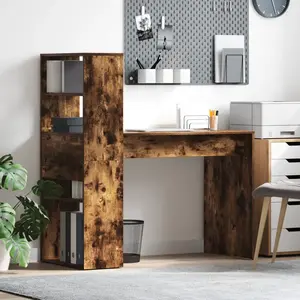 Comparateur de prix : vidaXL Vidaxl Bureau Avec Rangement Chêne Fumé 113x54x120 Cm Bois D'ingénierie