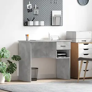 vidaXL Vidaxl Bureau Avec Rangement Gris Béton 90x49.5x75 Cm Bois Ingénierie pas cher
