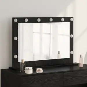 vidaXL Miroir de Maquillage avec Lumières LED Chêne Noir 80x55x18 cm pas cher