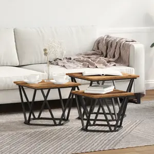 vidaXL Tables D'appoint Vidaxl 3 Pcs En Vieux Bois En Bois Reconstitué pas cher