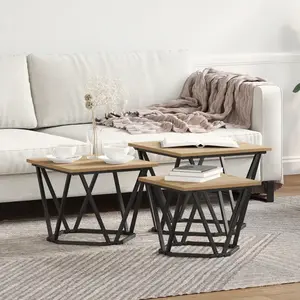 vidaXL Table basse 3 pcs Chêne artisanal Bois d'ingénierie et acier pas cher