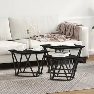 vidaXL Tables D'appoint Vidaxl 3 Pcs Noir Chêne En Bois D'ingénierie pas cher