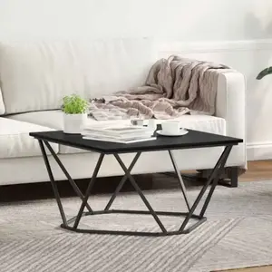 vidaXL Vidaxl Chêne Noir Métal Moyen Épuré Table Basse Rectangulaire pas cher