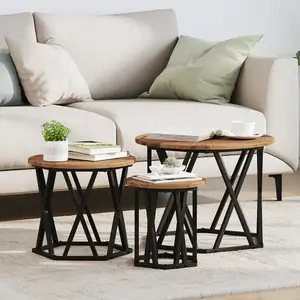 vidaXL Table d'appoint empilable 3 pcs Bois Ancien pas cher