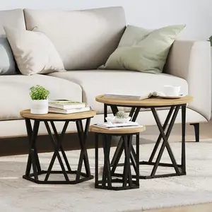 vidaXL Tables d appoint empilables 3 pcs en bois d ingénierie chêne artisan pas cher