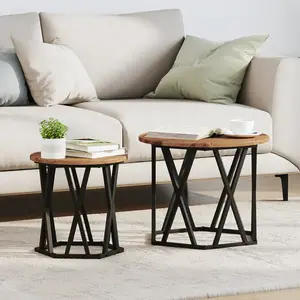 vidaXL Table d'appoint 2 pcs bois recyclé Bois d'ingénierie et acier pas cher