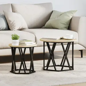 vidaXL Table d'appoint 2 pcs Chêne Sonoma Bois d'ingénierie et acier pas cher