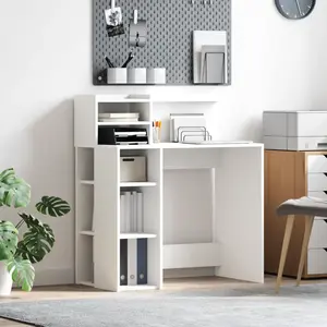 vidaXL Vidaxl Bureau Blanc 90x48x101.5 Cm En Bois D'ingénierie pas cher