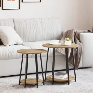 vidaXL Ensemble de 2 tables d'appoint en chêne artisanal avec bois reconstitué et métal pas cher