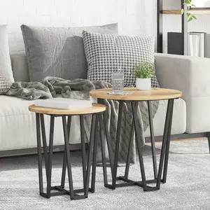 vidaXL Table d appoint 2 pièces en chêne fait main bois reconstitué et métal pas cher
