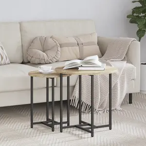 vidaXL Table dappoint ronde chêne Sonoma 45 cm - pieds métal finition mate