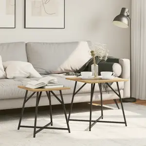 vidaXL Vidaxl Set De 2 Tables D'appoint En Chêne Massif Et Métal pas cher