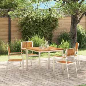 vidaXL Vidaxl Chaises De Jardin Empilables 4 Pcs En Bois Massif De Teck Et Métal pas cher