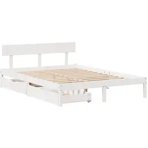 vidaXL Vidaxl Cadre De Lit Sans Matelas Blanc 140x200 Cm Bois De Pin Massif pas cher