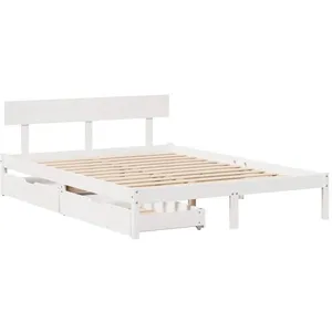 Cadre de lit sans matelas blanc 135x190 cm bois de pin massif vidaXL pas cher