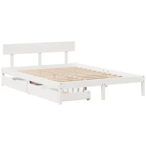 Cadre de lit sans matelas blanc 140x190 cm bois de pin massif vidaXL pas cher