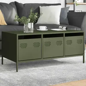 vidaXL Table basse vert olive 101,5x50x43,5 cm acier laminé à froid pas cher