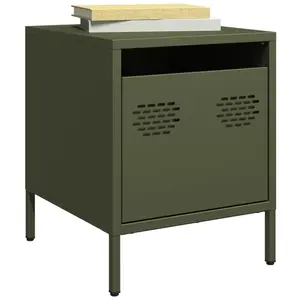 vidaXL Tables de chevet 2 pcs vert olive 35x39x43,5 cm acier pas cher