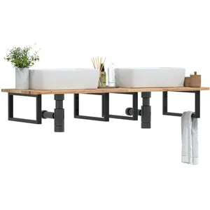 vidaXL Étagère de vasque murale acier et bois massif d'acacia pas cher
