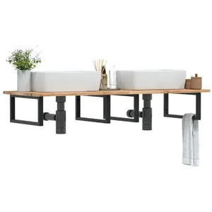 vidaXL Étagère de vasque murale acier et bois massif d'acacia pas cher