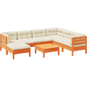 vidaXL Salon de jardin 8 pcs avec coussins marron cire bois pin massif pas cher