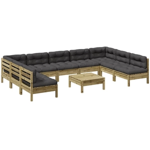 vidaXL Salon de jardin avec coussins 10 pcs bois de pin imprégné pas cher