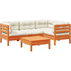 vidaXL Salon de jardin 5 pcs avec coussins cire marron bois pin massif pas cher