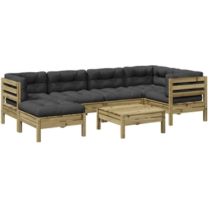 vidaXL Salon de jardin 7 pcs avec coussins bois de pin imprégné pas cher