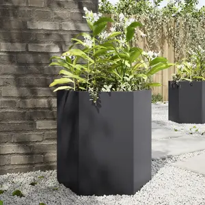 vidaXL Jardinières 2 pcs noir hexagone 46x40x45 cm acier pas cher
