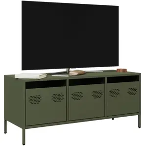 vidaXL Meuble TV vert olive 101,5x39x43,5 cm acier laminé à froid pas cher