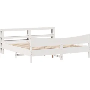 vidaXL Cadre de lit et tête de lit blanc 200x200 cm bois de pin massif pas cher