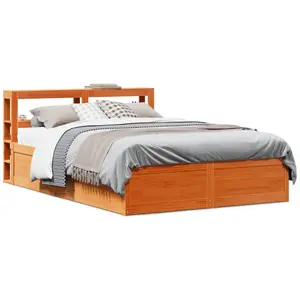 vidaXL Cadre de lit avec tête de lit cire marron 120x190cm bois de pin pas cher