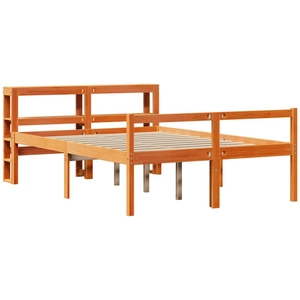 vidaXL Cadre de lit et tête de lit cire marron 135x190 cm bois de pin pas cher