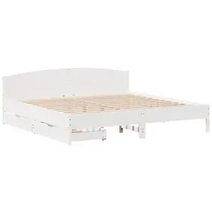 Cadre de lit sans matelas blanc 200x200 cm bois massif de pin vidaXL pas cher